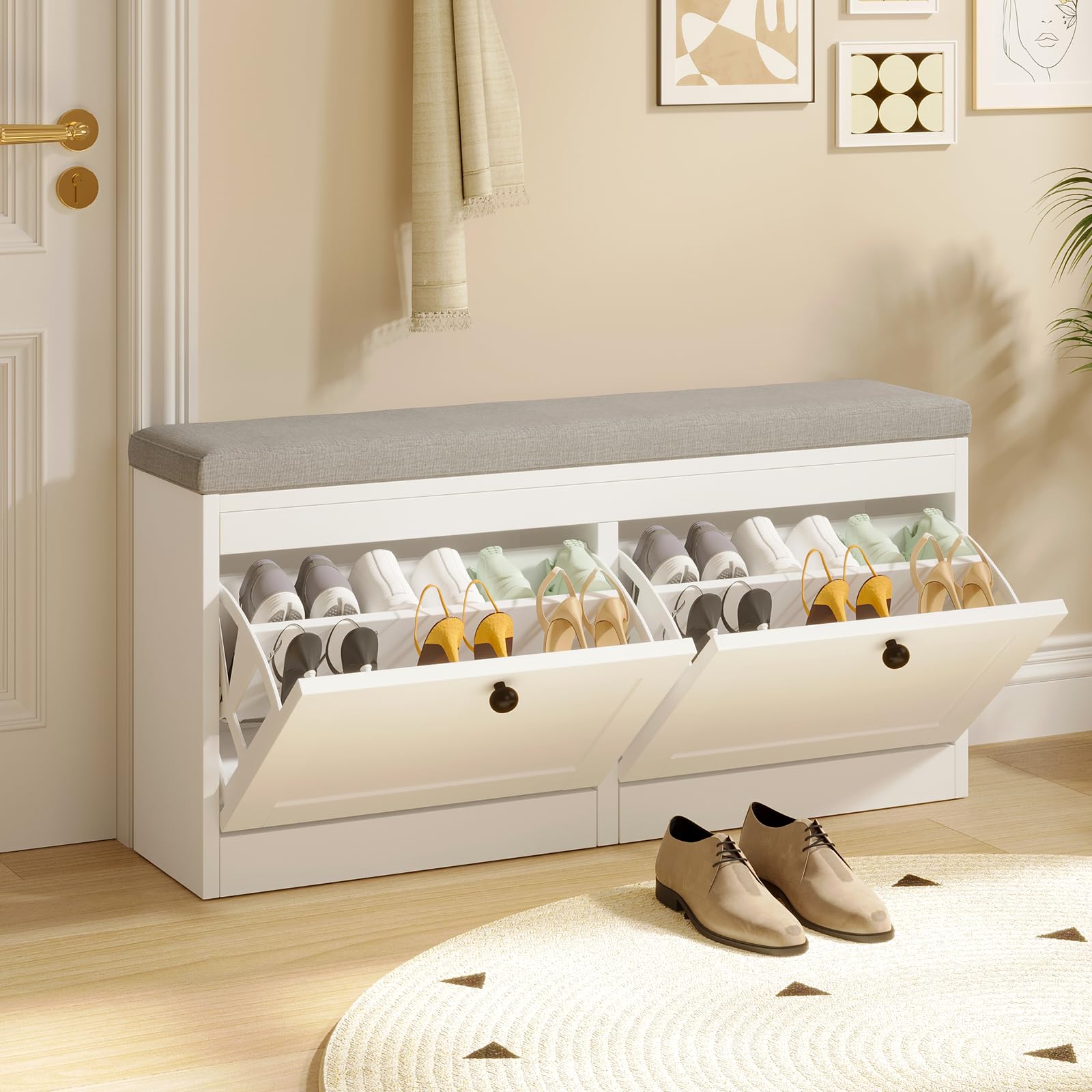 Amazon.com: VOWNER Shoe Bench with 2 Flip Drawers, Shoe Organizer